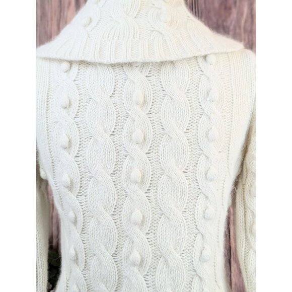 Vintage 80s Womens Popcorn Knit Cowl Neck Cardigan Angora & Lambs Wool Sweater - Picture 6 of 9